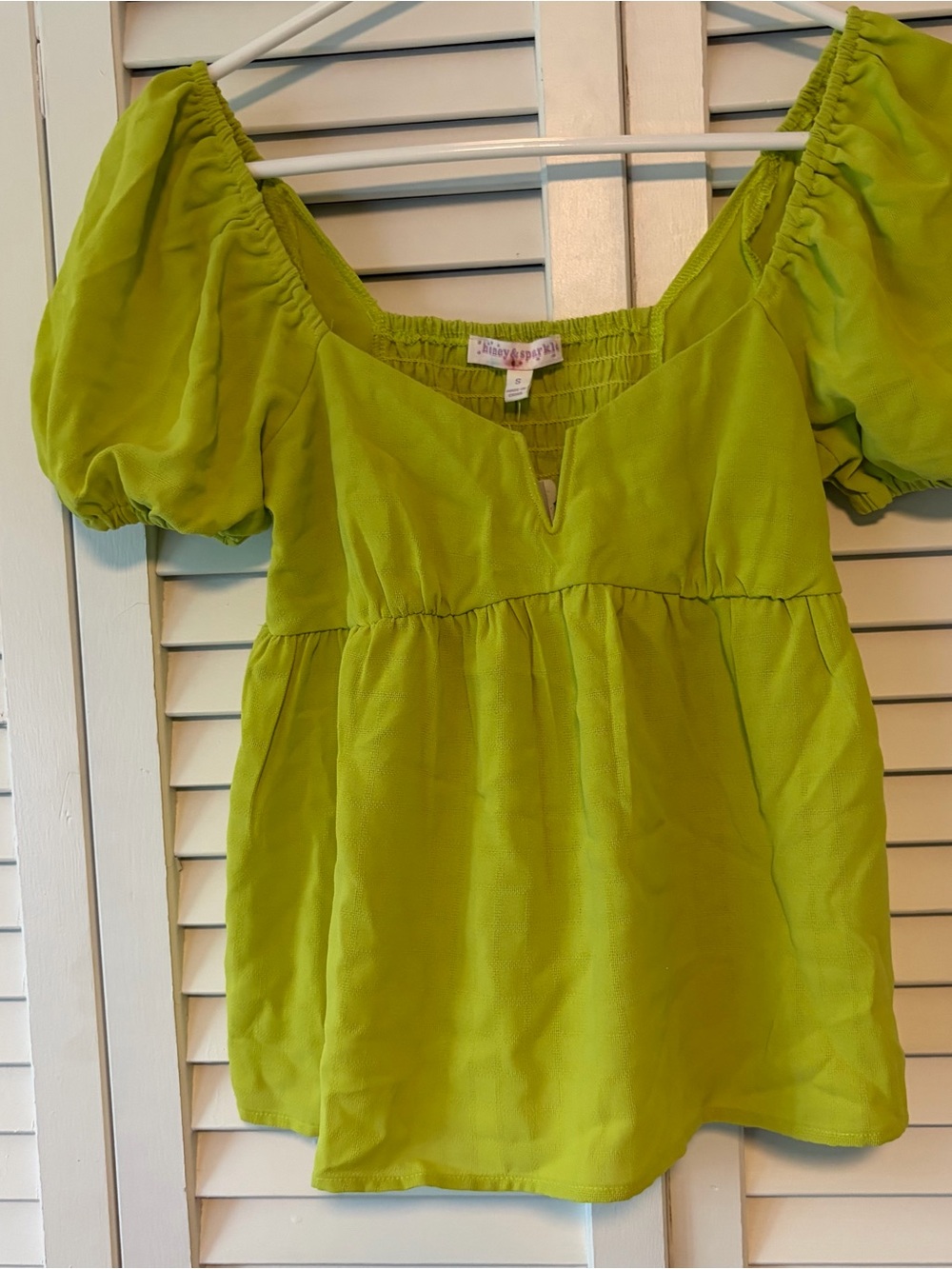 Honey &Sparkle Bright Lime Puff-Sleeve Blouse - Women's Top